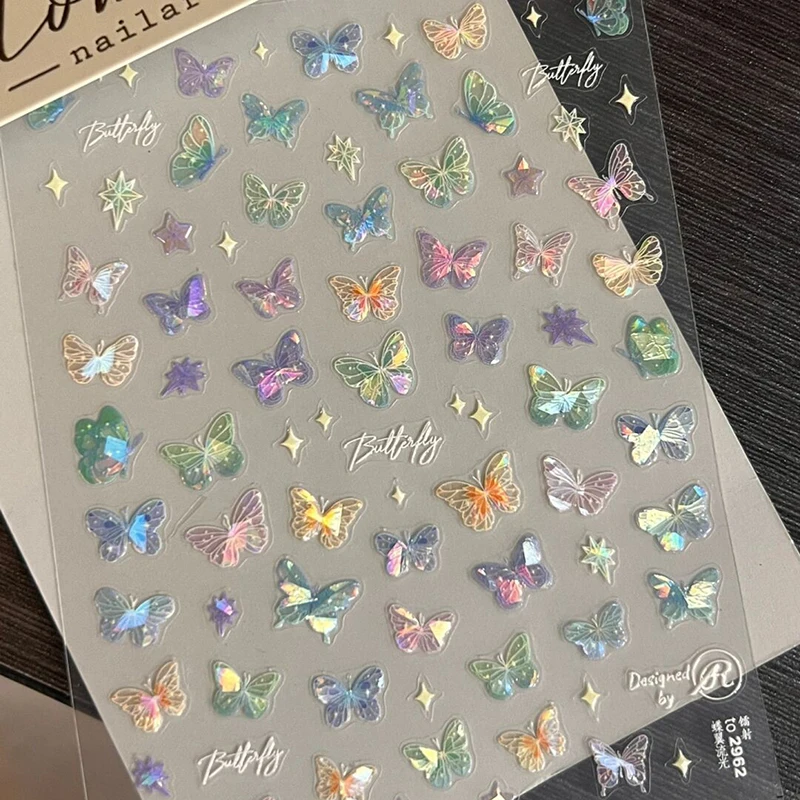 1/5 vellen kleurrijke vlinderfee stickers mode vlindervleugel streamer laserstickers Koreaanse reliëf nail art stickers