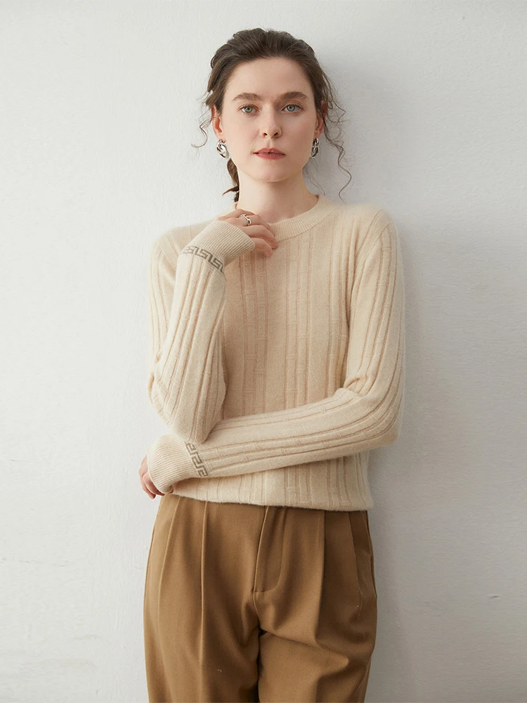 Elegant Sweater Women's 100% Cashmere Sweater Pullover Autumn Winter Clothing O-Neck Pullover Chic Warm Knit Cozy Bamboo Texture