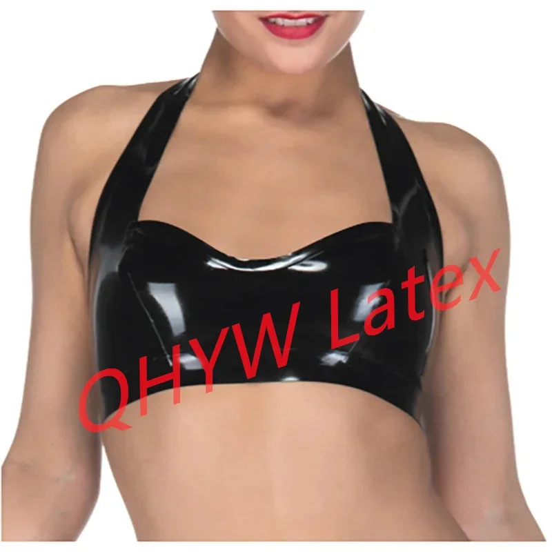 Black Sexy Latex Halter Crop Tops Tube Rubber Bras Lingerie Brassieres