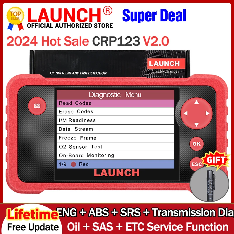 Launch CRP123 V2.0 OBD2 Scanner ENG/ABS/SRS/AT Diagnostic Tools 3 Service Full OBDII Code Reader Lifetime Free Update Scan Tool