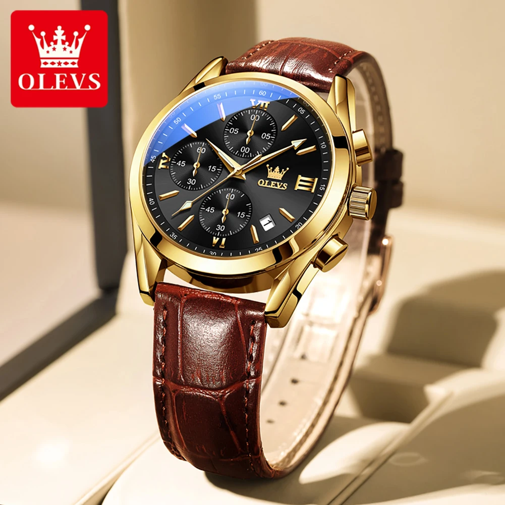 

OLEVS 2872 Classic Men's Watches Top Brand Luxury Leather Strap Auto Date Chronograph Luminous Waterproof Quartz Watches for Men