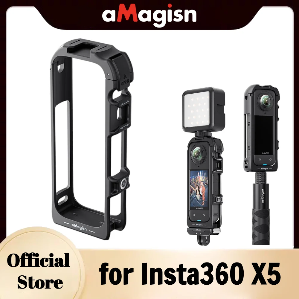 aMagisn Plastic Camera Cage for Insta360 X5 Support Vertical Shooting & Bottom Quick-release Interface X5 Protective Accessories