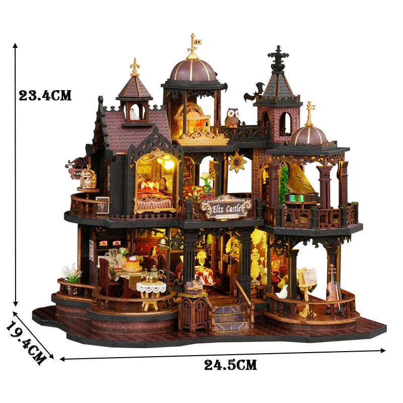 Kit di costruzione in miniatura in legno fai-da-te Castello di Edimburgo Casa Case delle bambole con luci per mobili Case delle bambole per amici Regali di compleanno