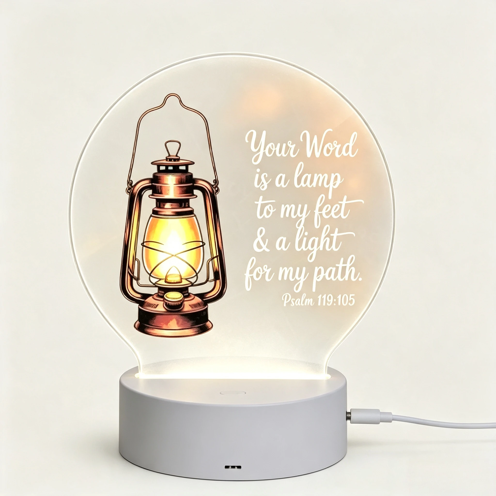 Vintage Oil Lamp Bible Verse Acrylic LED Night Light Psalm 119:105 USB Table Lamp Religious Gift