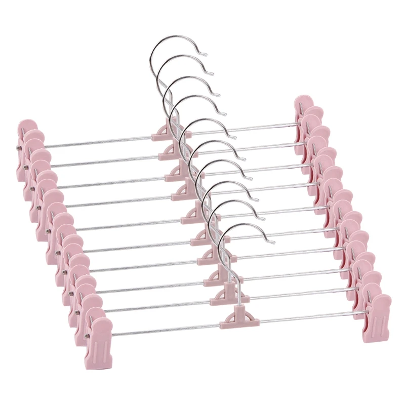 10 Pcs Practical Plastic Pants Hanger with 2 Adjustable Clips Anti-Rust Hook Closet Hanger for Sock Slacks Jeans Skirts