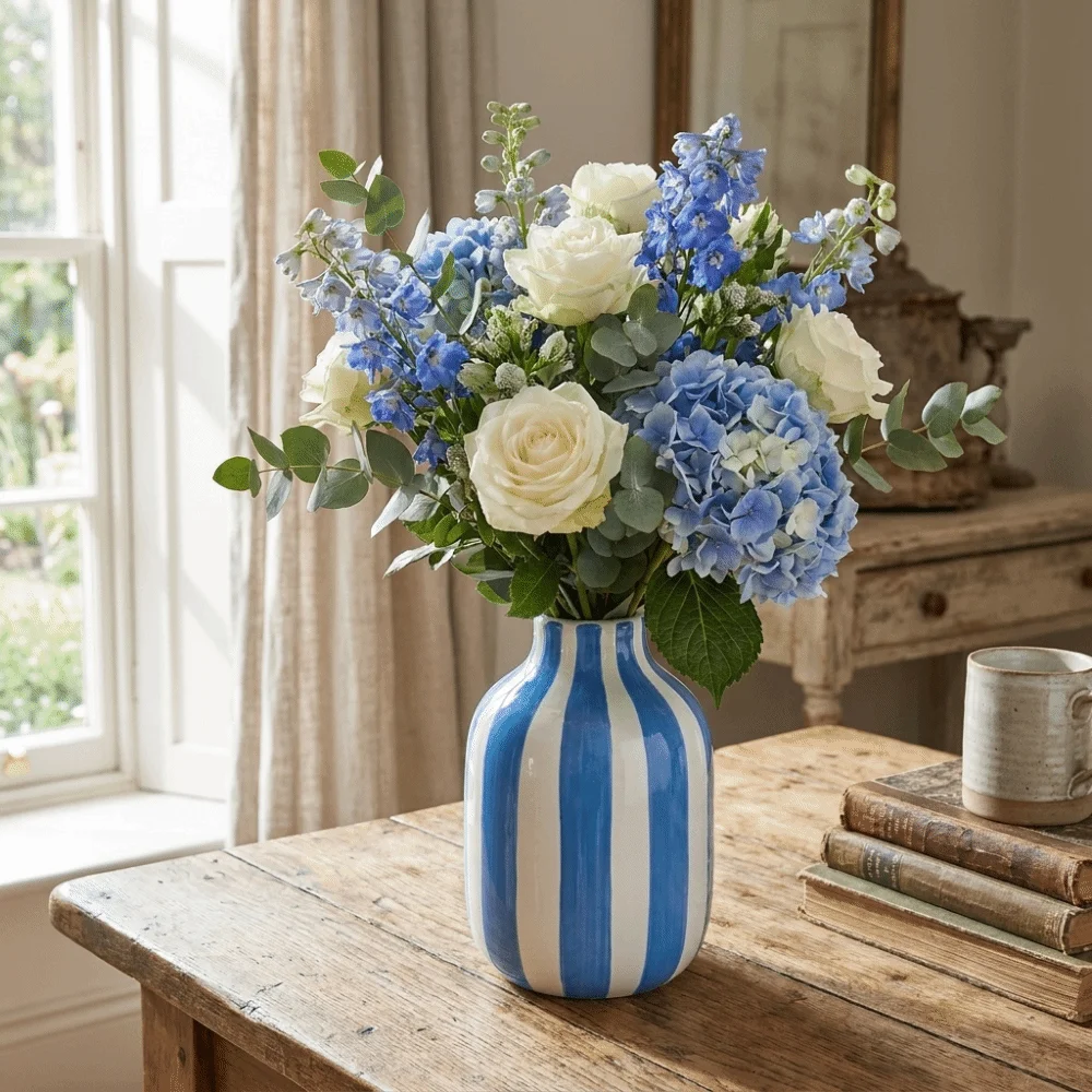 Nordic Style Ceramic Vase Candy Color Decorative Vase Stripes Vase Minimalism Flower Arrangement Container