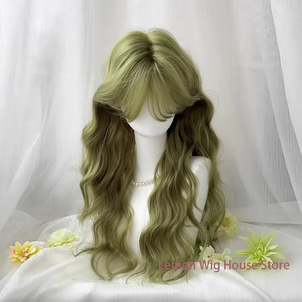 

Long Wavy Matcha Green Synthetic Wig with Bangs Lolita Wig for Women Daily Cosplay Wig Halloween Christmas Wigs Heat Resistant