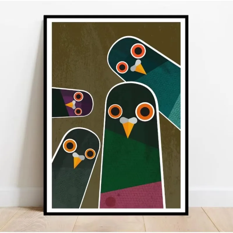 1pc frameless Canvas Painting Quirky Pigeon 'Nice Bum' Poster Frameless Canvas Wall Art Printing: Funny Retro Bathroom Wall Art