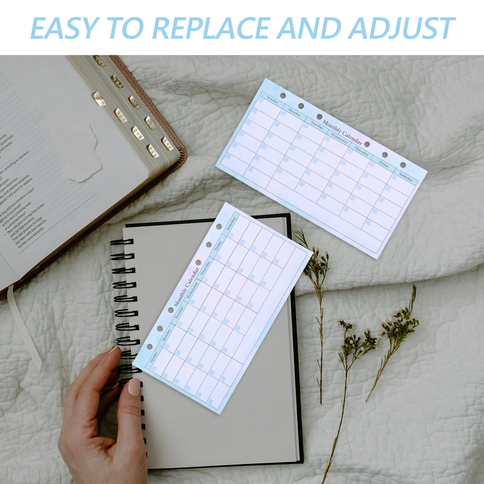 14 ورقة 6 حفرة A6 مخطط شهري إعادة ملء صفحات أوراق فضفاضة غير مؤرخة للعمل الميزانية وجبة مخطط أجندة مكتبية /رزنامة مكتبية شخصية #5