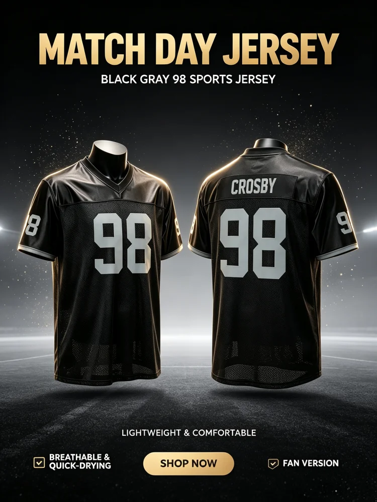 2026 Sommer Neu Schwarz Grau 3D-Gedrucktes American-Football-Trikot Trainings-T-Shirt Schnelltrocknend Sportliches Freizeit-Oberteil für Familie und Kinder – Detail 3