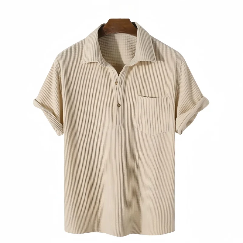 Chemise à carreaux à manches courtes pour hommes, chemise à boutonnage simple, revers de document, monochromatique, confortable, décontracté, été, mode