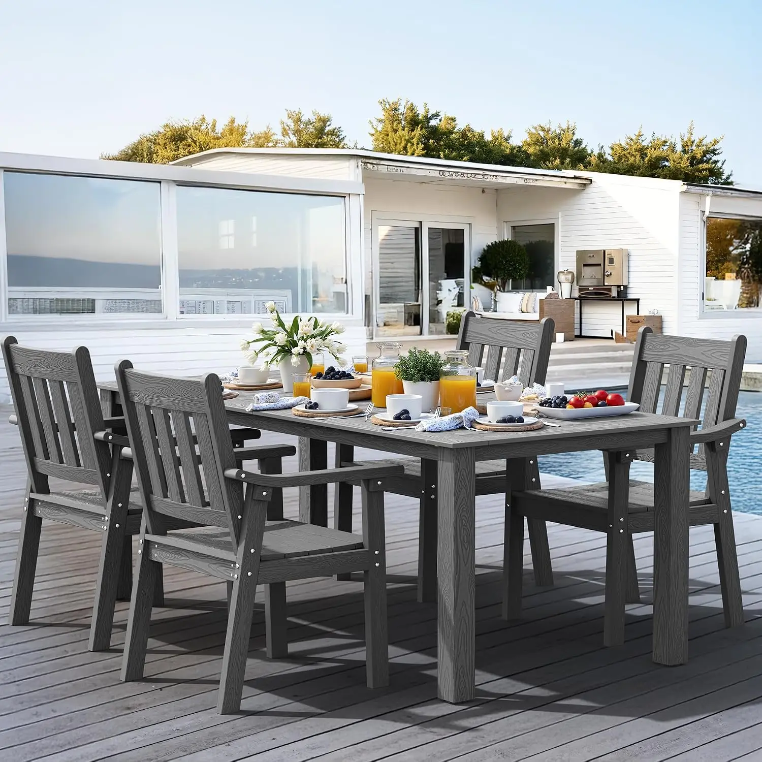 5-Piece Patio Dining Set, All-Weather HIPS & Aluminum Frame, Outdoor Garden Balcony, Gray, Customized
