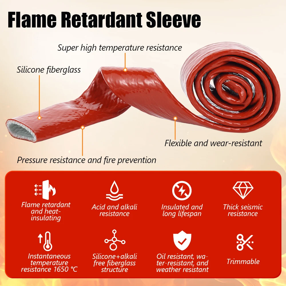 1M Fiber Insulation Tube Silicone Insulation Heat-resistant Flexible Hose Oil Pipe Cable Flameretardant Fireproof Parking Heater