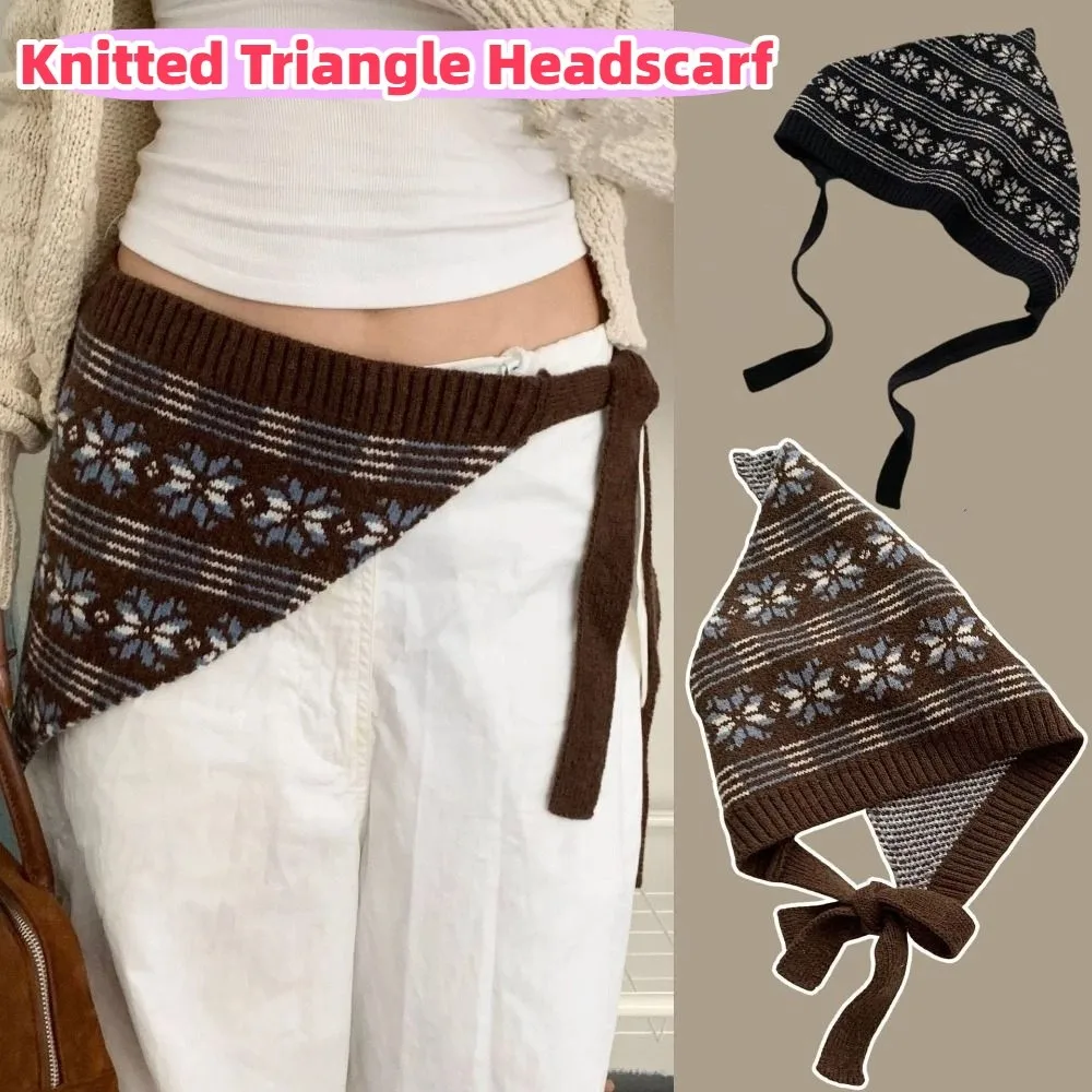

Elegant Bohemian Turban Knitted Triangle Headscarf Vintage Printed Ethnic Style Waist Band Warm Shawl Hip Scarf Streetwear