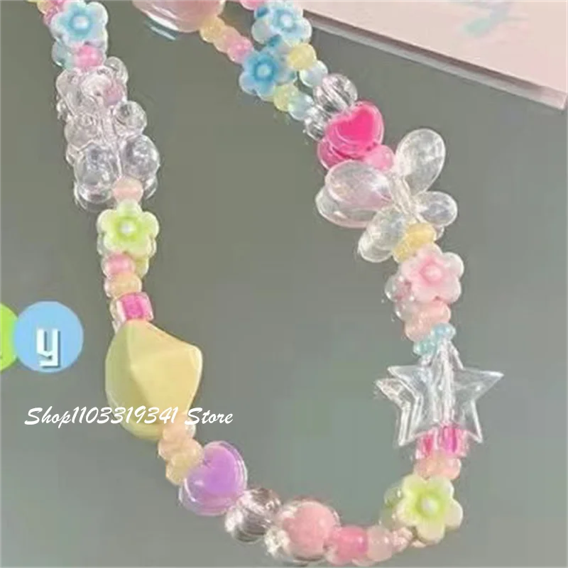 Korean Cute Bowknot Flower Bear Beaded Phone Charm
