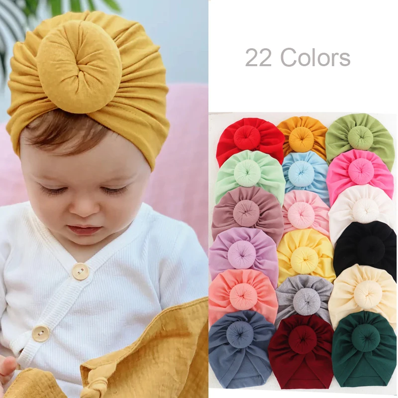 Chapéu do bebê cor sólida turbante chapéu indiano bebê menina menino cabeça cachecol gorros neborn donut nó chapéu crianças boné acessórios para o cabelo