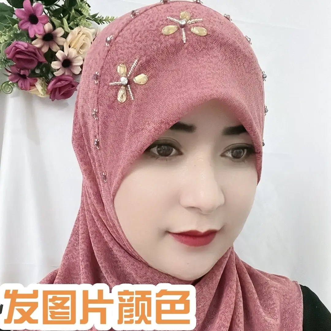 Commercio all'ingrosso 2 pezzi Hijab da donna Cappello Moda musulmana Eid Ramadam Cappelli di preghiera Beige Viola Berretti eleganti Beanie Cappelli africani sauditi