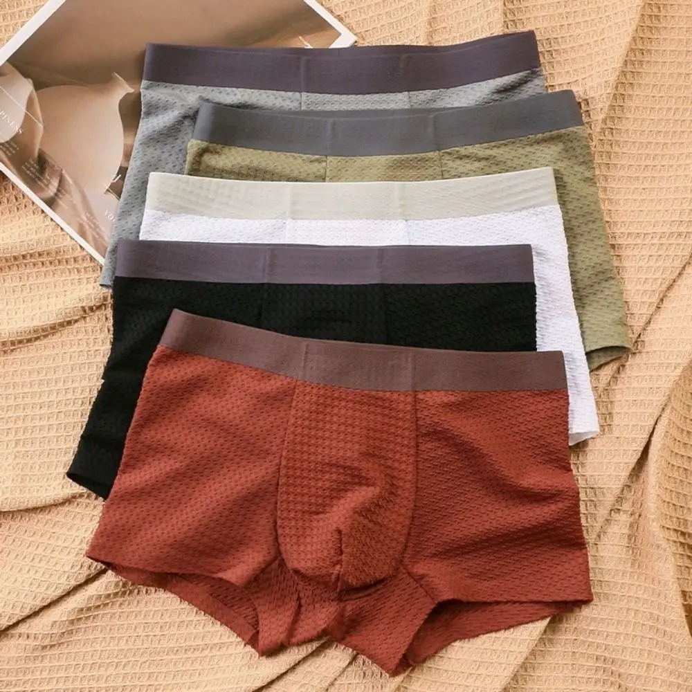 

Fashion Solid Color Men Boxer Briefs Mesh Underpants Ice Silk Panties Sweat Absorption Seamless Underwear for Men Men