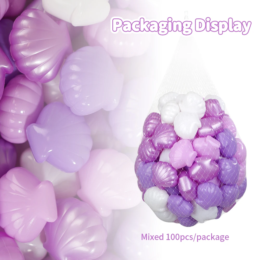 5.5CM Ball Pit Balls 100pcs Soft PE Material With Net Bag for Kid Colorful Shell Shape Indoor Party Bathroom Summer Toys