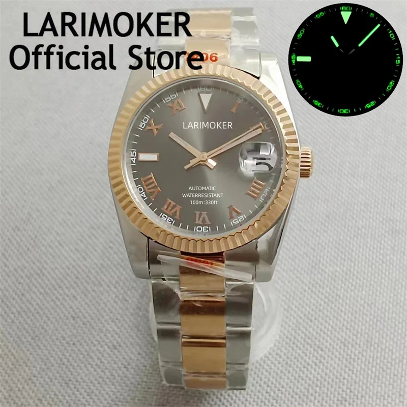 

LARIMOKER36mm/39mm Sunburst Bezel NH35A Mechanical Men Watch Two Tone Rose Gold Jubilee Oyster Band Gray Rose Gold Luo Ma Dial