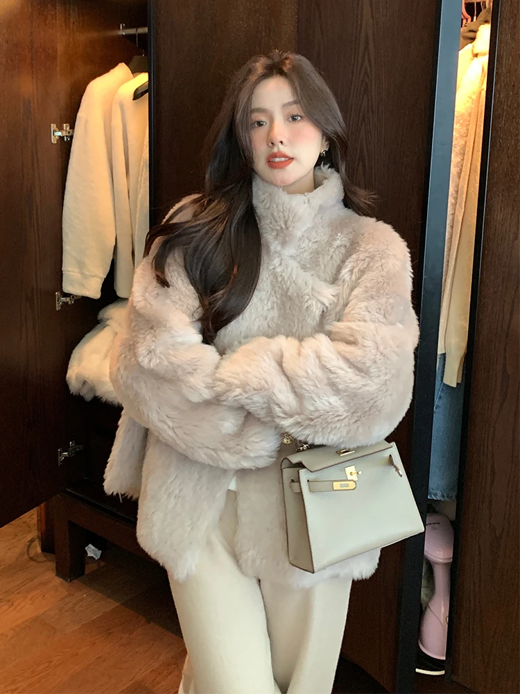 

Dayaier 2024 Autumn Winter New Sle Baaa Lamb Fur Wool Inteated Women's Coat Fur Outerwear Stand Collar Silhouette