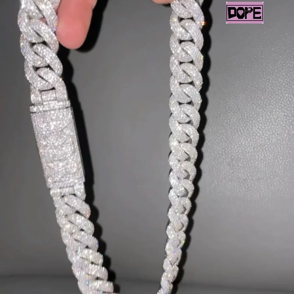 18MM Factory Silver Cuban Link Chain Men White Gold Plated S925 D VVS Moissanite Cuban Link Chain..