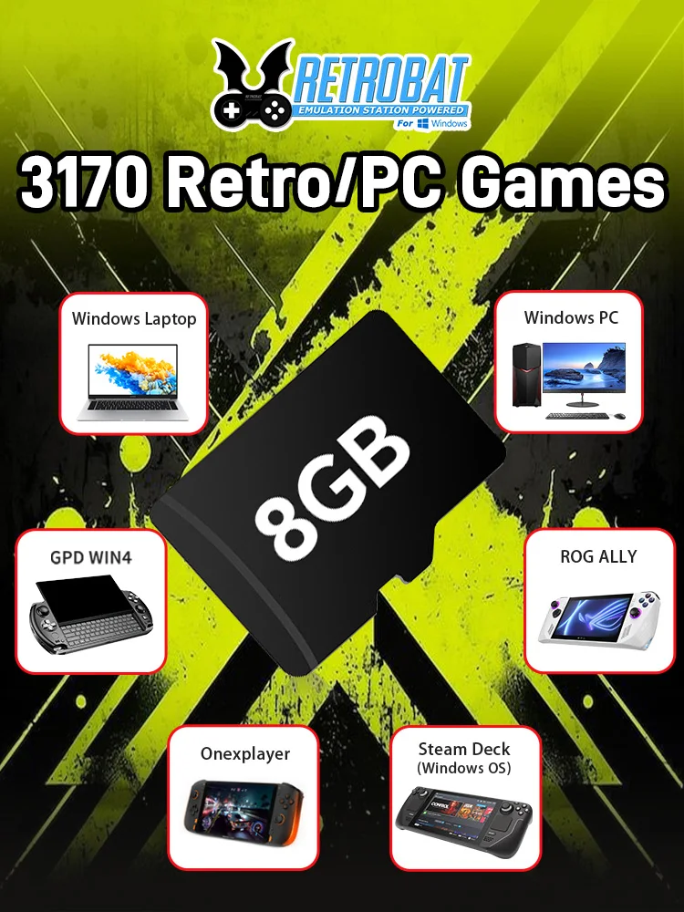 Karta TF do gier 8 GB z 3170 gier retro/PC Retrobat OS dla ROG ALLY/Onexplayer/GPD WIN4/Win przenośna konsola do gier/Win PC/laptop — zdjęcie produktu 7