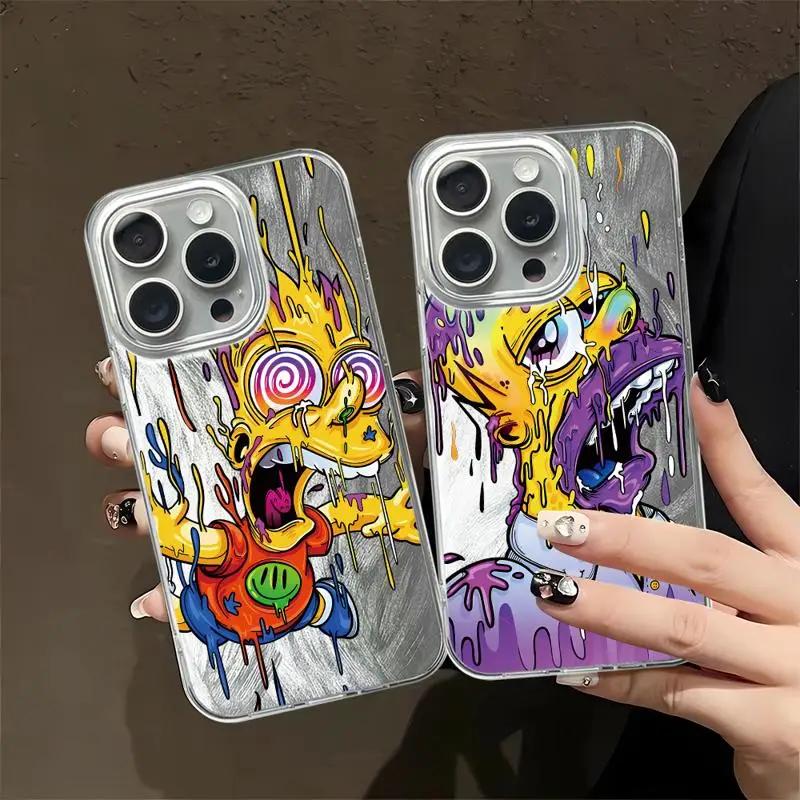 Simpsons Family Luxury Case For Apple iPhone 15 11 13 14 Pro Max 12 15 7 8 Plus X XS XR Feather Yarn Phone Cover