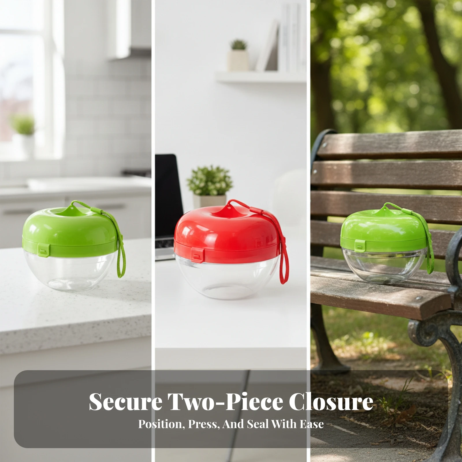 Apple-Shaped Salad Bowl Clear Portable Salad Bowl Container Leak-Proof BPAwithout for Commuters, Office, School