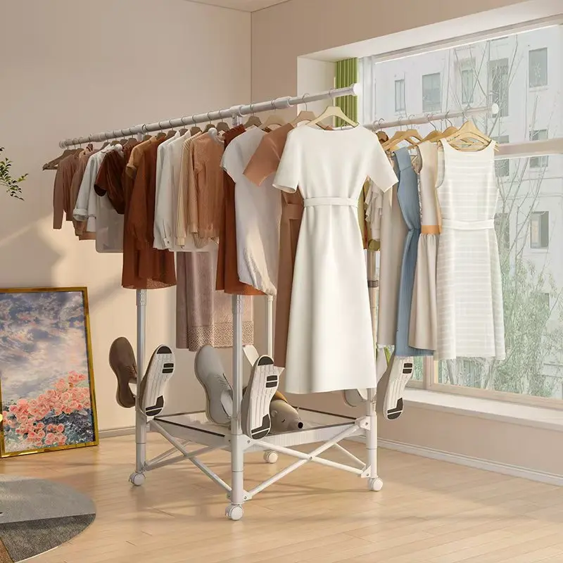 Foldable Clothes Drying Rack  with Hooks Portable Garment Rack No Assembly Carbon Steel Clothes Airer for Indoor Outdoor Use