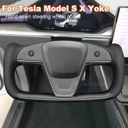 Hand sewn Suede Carbon Fiber Leathe Steering Wheel Cover for Tesla Model S 2021-2023 Model X 2021 2002 2023 Accessories Interior