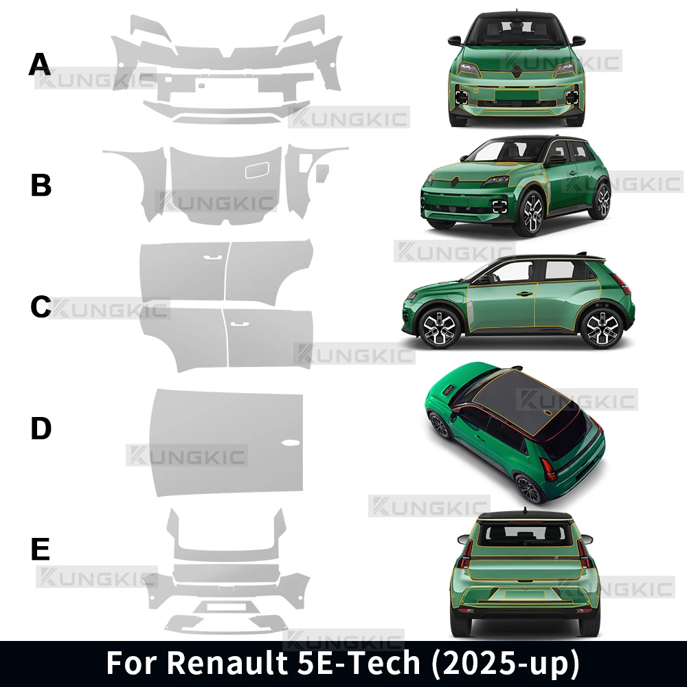

Для Renault 5E-Tech 2025 защитная пленка для автомобильной краски, прозрачная защита от царапин, ТПУ PPF для 5E Tech, предварительно вырезанная наклейка на корпус, комплект бюстгальтера