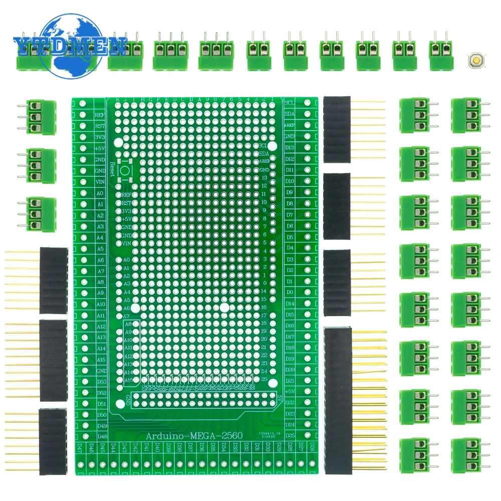 

MEGA2560 Double-side PCB Prototype Screw Terminal Block Shield Board Kit Compatible With, For Arduino Mega 2560 / Mega2560 R3