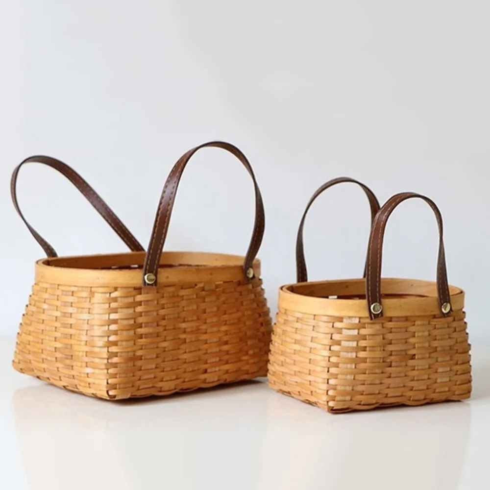 Hand-Woven Storage Basket Fruit Snack Bread Vegetable Ginger and Garlic Picnic Basket Rattan Bamboo Woven Basket