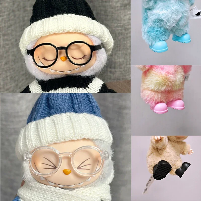 

For Labubu Doll 6.5cm Clear Plastic Glasses For 1/8 1/6 1/3 1/4 BJD 15 17cm Labubu Doll Sports Rain Shoes Dollhouse Accessories