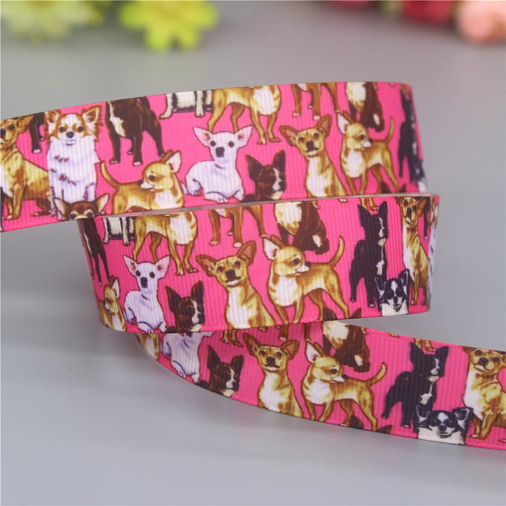 DHK 50yards Dog Printed Grosgrain Ribbon Accessories Headwear Decoration Collar DIY Sewing Craft S2400