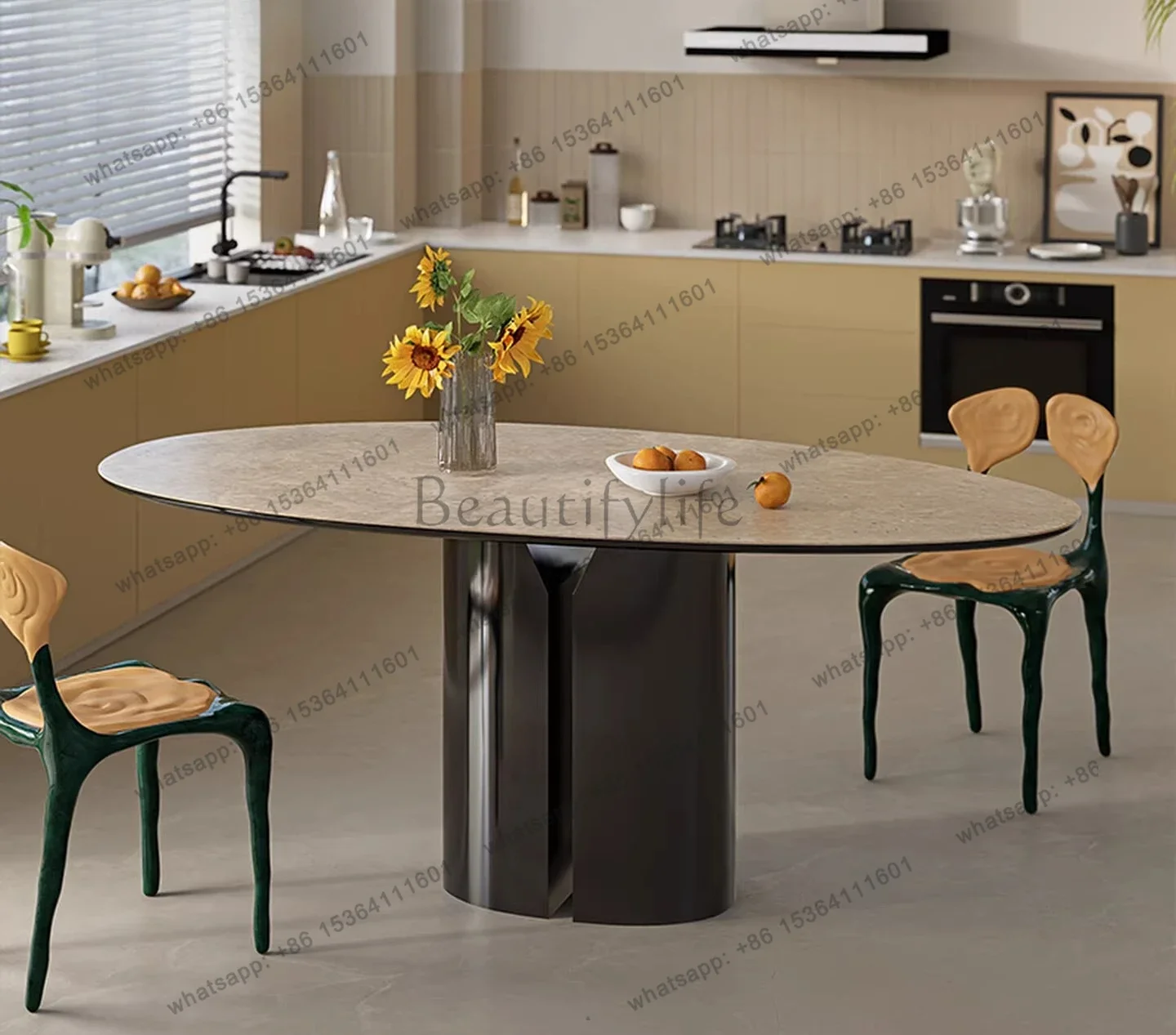 

Household chair combination cave stone slate 2026 new high-end light luxury modern table