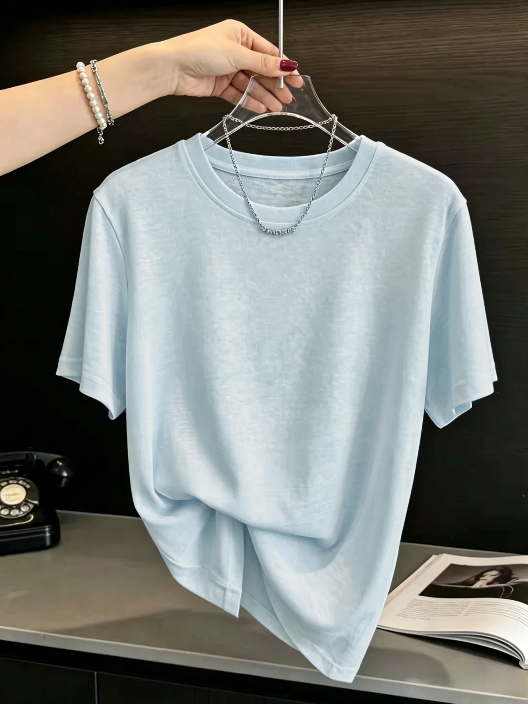 Ice Silk Snowflake Cotton Loose Short Sleeve T-Shirt Women Summer New plus Size Casual Thin round Neck Top Comfortable Fit