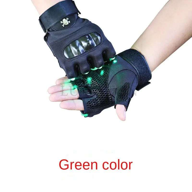 Half finger gloves Men\'s motorcycle outdoor MTB road bicycle sport fishing LED laser luminous stage gloves