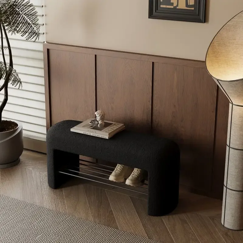 

French entry shoe changing stool bedroom bedside stool bench living room lamb wool sofa stool cream wind seated shoe rack