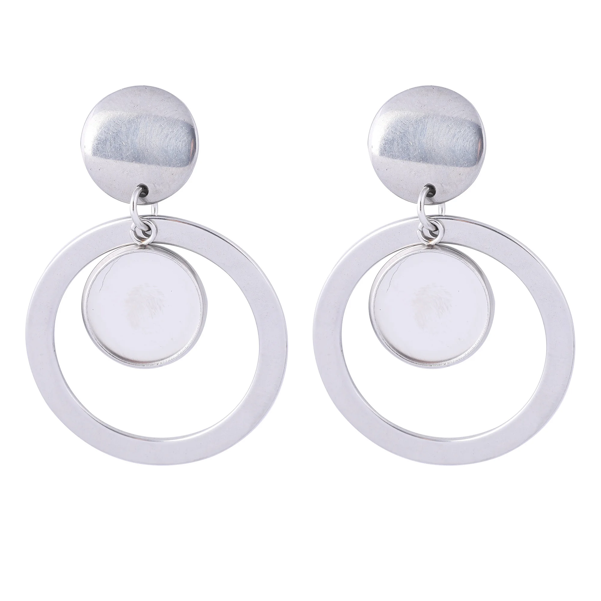 6pcs Stainless Steel Fit 12mm Cabochon Earring Base Settings Diy Bezel Blanks With Circle Hoop Charms For Earrings Supplies