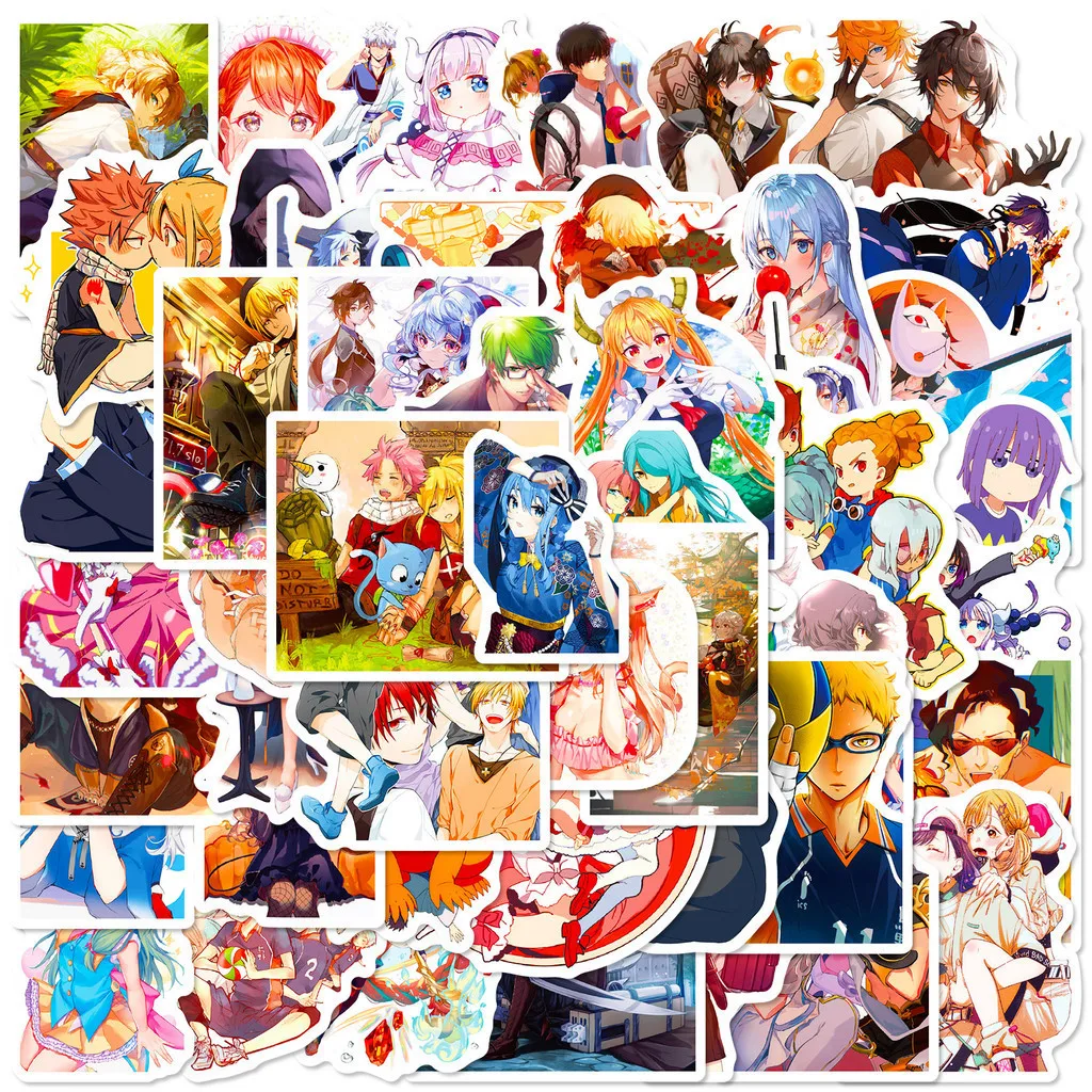 50 قطعة من ملصقات الكتابة على الجدران المختلطة المقاومة للماء - شيطان القاتل، Haikyuu!! & الهجوم على العمالقة للأمتعة والهواتف