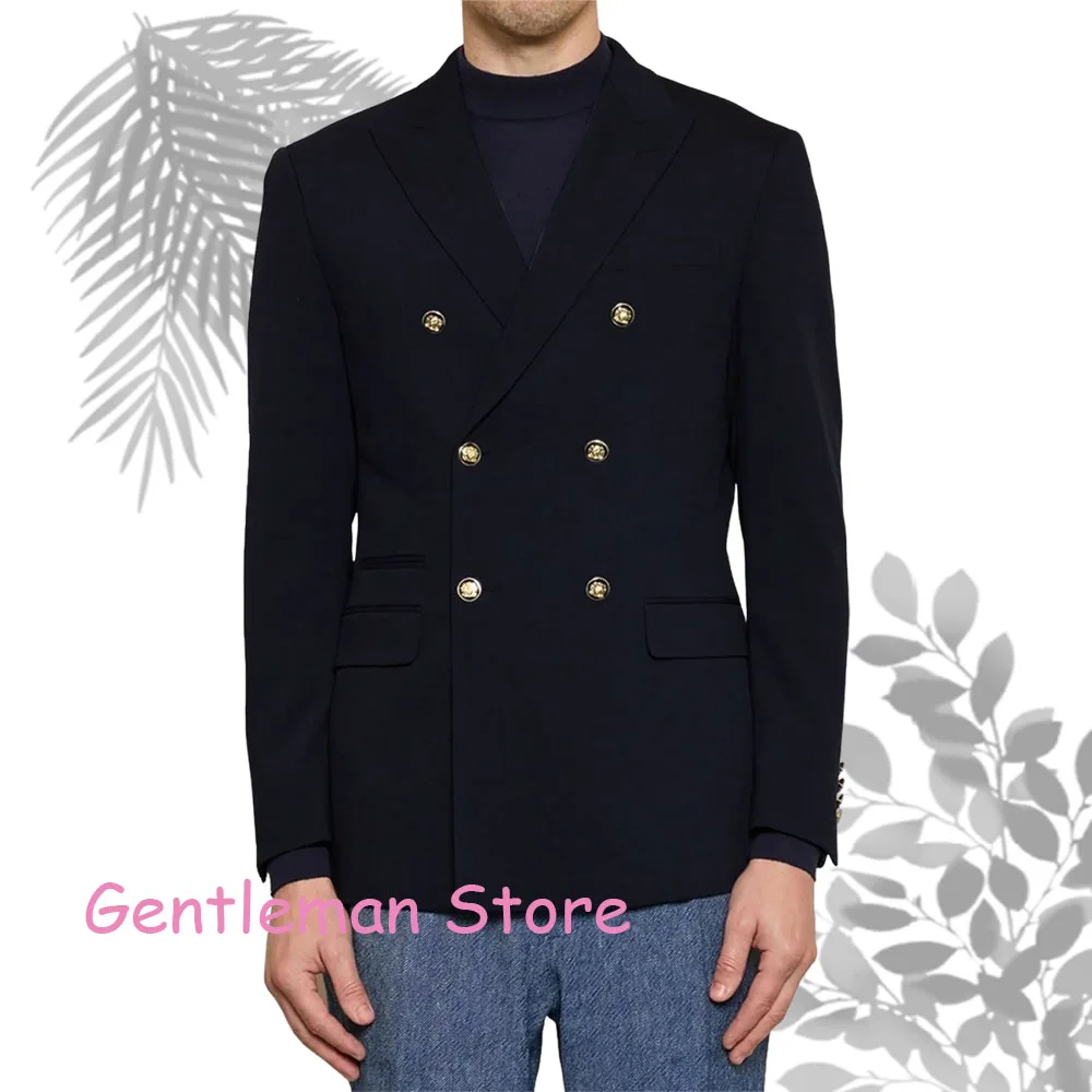 سترة بدلة رجالية كلاسيكية إيطالية سترة مزدوجة الصدر بقصة ضيقة نمط الأعمال والترفيه بدلة رجالية معطف أزرق وأسود للرجال #2