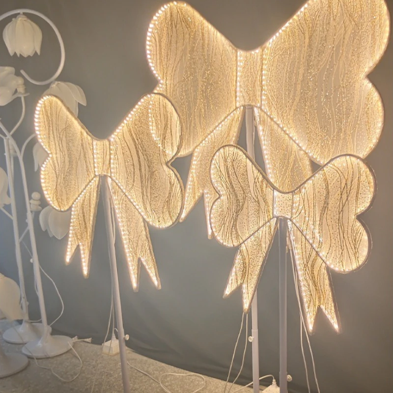 

Романтический светящийся бант, орнамент, светодиодный фон для свадебной церемонии, декор для приема, освещение прохода, реквизит, праздничная композиция сцены