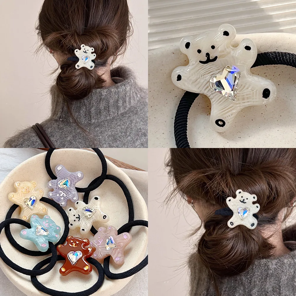 

Korean Style Cute Cartoon Bear Hair Tie Acetate Hair Band Elegant Girl Hair Tie High Elastic Hair Accessory for Women