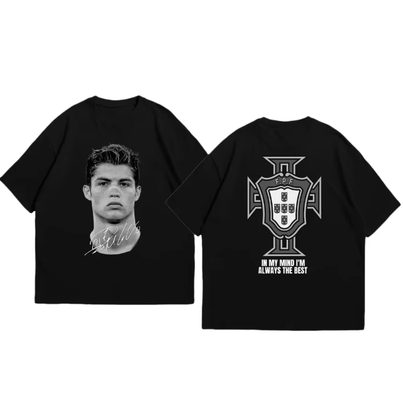 Cristiano Ronaldo Soccer Superstar Super Fashion Stampa T-shirt in cotone a maniche corte Uomo Donna Indossata in stile americano