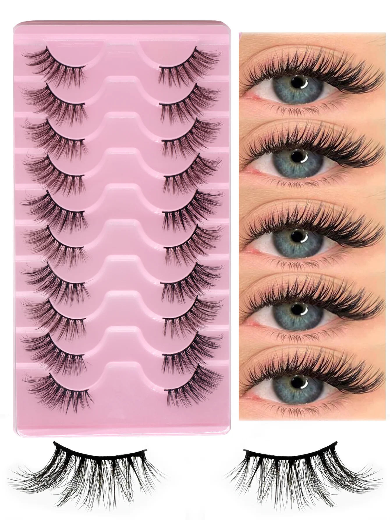 10 Paar halbe Wimpern Wispy Fluffy Cat Eye Look Falsche Wimpern 9–16 mm Weiche und leichte 3D-Faux-Nerz-Volumenwimpern für Make-up