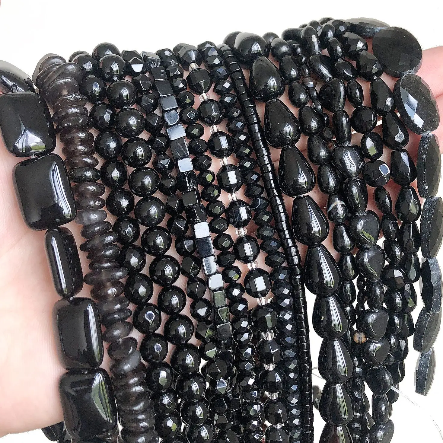 Natural Stone Black Onyx Round Faceted Irregular Agates Smooth Rondelle Beads for Jewelry Making DIY Charms Bracelets Necklace