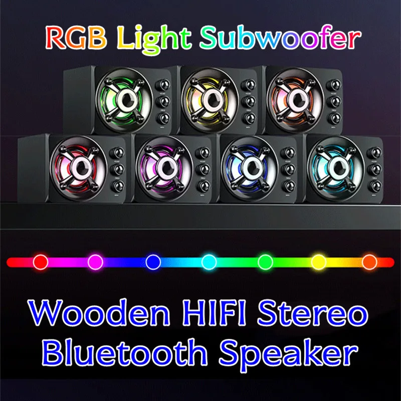 ハイファイ3dステレオ木製bluetoothスピーカー-カラフルledライト-aux-usb-有線-無線bluetoothオーディオシアターサラウンドサウンドバー-テレビ用