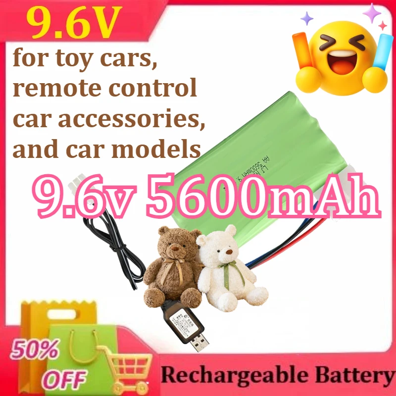 

NiMh Battery Pack + 9.6v Charger for toy cars, remote control car accessories, and car models 9.6v 5600mAh